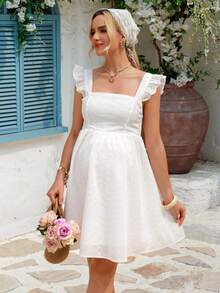 SHEIN Maternity Floral Lace Backless Dress For Summer - White - View 4