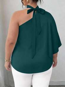 SHEIN CURVE+ Plus Size Elegant Commuter Solid Color Asymmetric Blouse, Summer - Cadet Blue - View 2