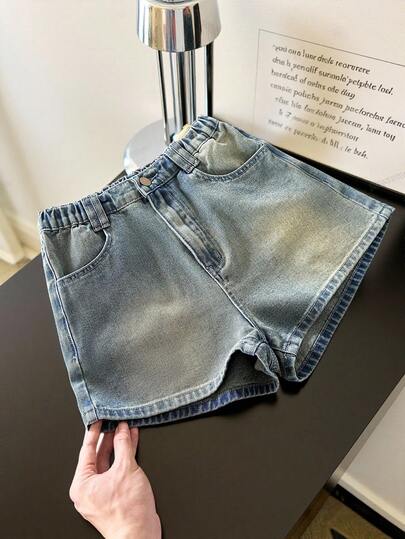 2026 Summer New Arrival Vintage Distressed Denim Shorts For Teen Girls, Mid-Rise Loose Fit Casual Shorts, Suitable For Daily Wear, School, Hangout, Home, Festivals