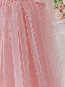 Glamorique Kids Đầm voan lưới kiểu dáng mới mùa xuân/hè cho bé gái, thiết kế nơ, đầm dự tiệc thanh lịch. - Hồng - Xem 7