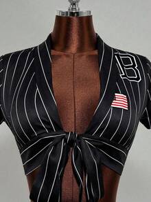 Women's Fashion Sexy Pleated Design Sleeveless Tie-Dye Blouse - Black - View 4