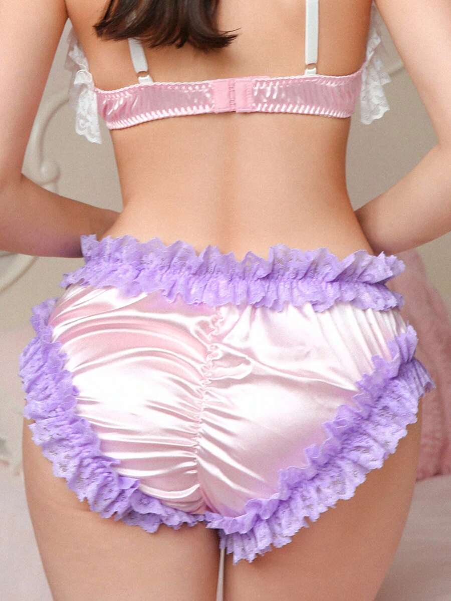 PetitDoll Women's Contrast Color Lace Trim Bow Decor Panty - Pink - View 1