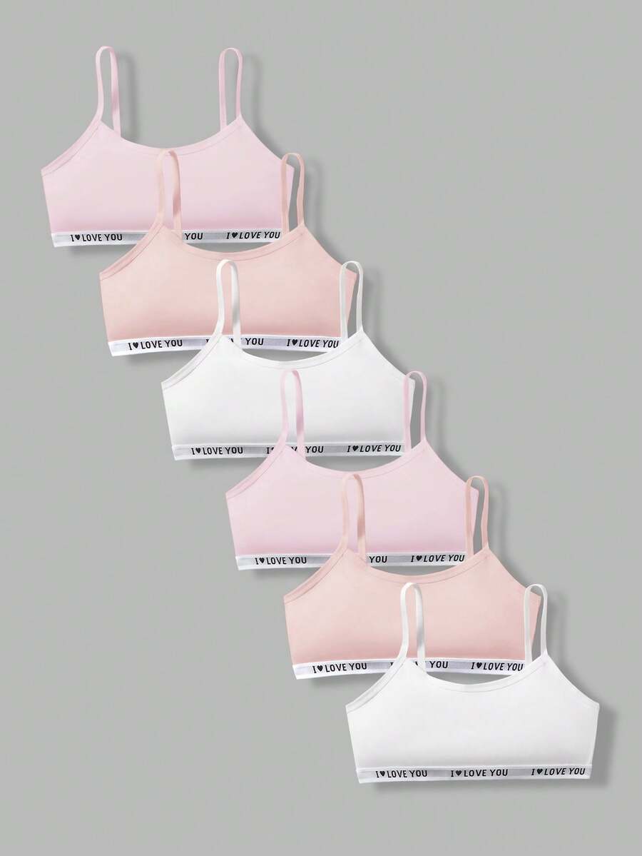 SHEIN Girlism 6件套少女休闲运动字母图案弹力针织柔软透气内衣套装 - 彩色 - 查看 1