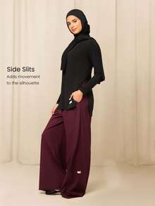 Áo thun dài tay cổ tròn dáng suông X Reem Modest TENCEL™ Modal City Sweetheart, chất liệu mềm mại, nhẹ, thấm hút mồ hôi, xẻ tà bên hông, thích hợp mặc hàng ngày. - màu đen - Xem 3