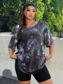 Muchica 大码女式扎染贴片细节短袖 T 恤夏季 - 彩色 - 查看 6