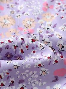 EMERY ROSE Women's Ditsy Floral Regular Fit Vacation Casual Commute Shirt With Ruffle Sleeves - Mauve Purple - View 4