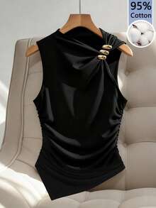 Franclia Casual Fashionable Metal Decor Waist Ruched Slim Fit Commuter Vest - Black - View 1