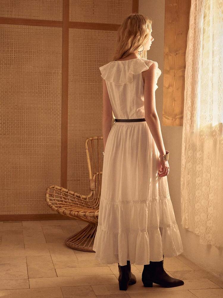 MOTF STUDIO WOMEN'S LONG TENCEL LINEN EMBROIDERED DRESS WITH BELT, SPRING/SUMMER