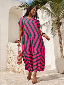 EMERY ROSE Vestido feminino plus size listrado com decote em V, manga curta, casual e solto, ideal para o verão. Perfeito para o verão, primavera e primavera. Ideal para mulheres com estilo. Vestido floral, com estampa floral, perfeito para férias na praia. Ideal para férias na praia. Vestido boêmio plus size. Ideal para férias. Vestido plus size Maweii. Vestido casual de verão para férias. Ideal para mulheres com estilo. Vestido de primavera. Ideal para praia. Ideal para férias. Ideal para o campo. Ideal para o verão ... - Multicolorido - Ver 6