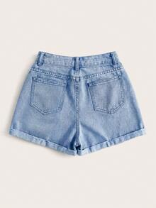 Shorts vaqueros de tiro alto enrollados para verano - Negro - Ver 11