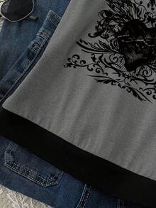 少女休闲无袖印花吊带背心，Y2K暗黑风格图案T恤，适合夏季，个性化T恤，少女图案T恤，适合春夏，春日氛围，夏日氛围，春夏穿搭，轻松舒适，时尚少女套装，休闲装，儿童印花服装，春夏套装，新款，轻松休闲，春日氛围，轻松夏日假期 - 灰色 - 查看 4