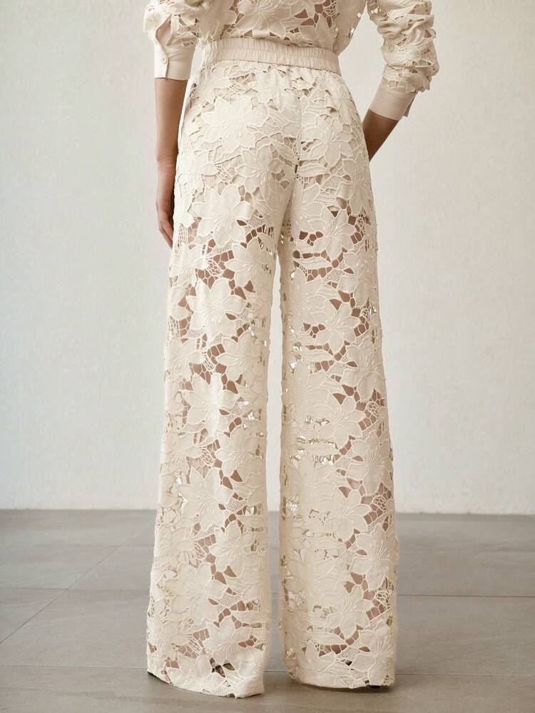 WOMEN'S GUIPURE LACE STRAIGHT LEG PANTS
