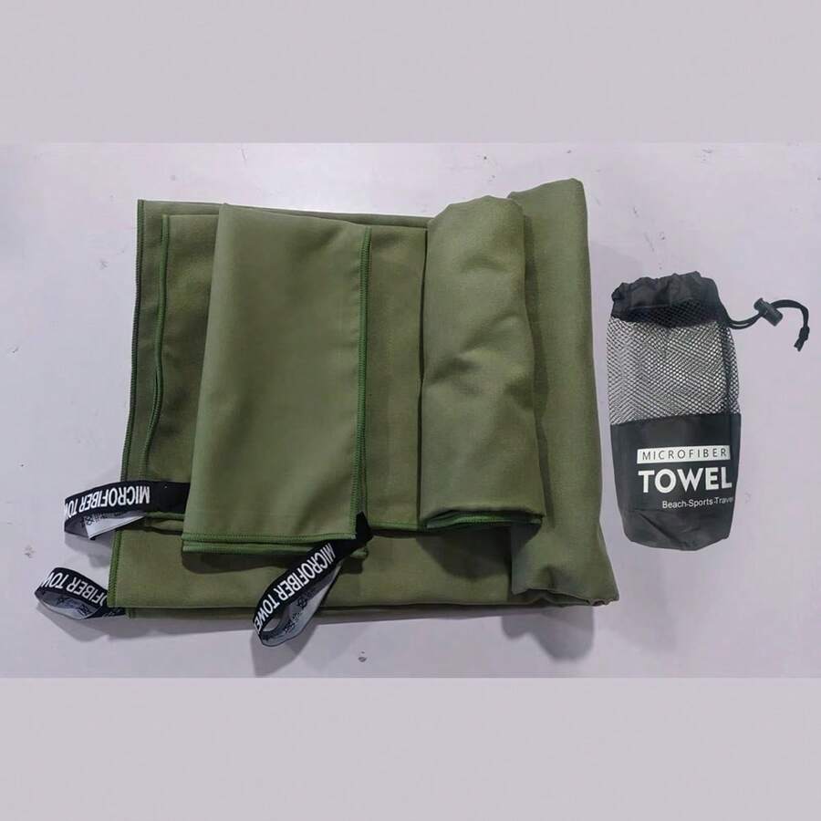 3pcs Quick Dry Camping Towels, Super Soft Microfiber Travel Towels, 1 Pack 3 Sizes, Quick Dry Towel Set, Suitable For Camping, Beach, Gym, Sports, Yoga And Swimming Pool, Essential For Outdoor Activities And Beach In Spring - Olive Green - View 1