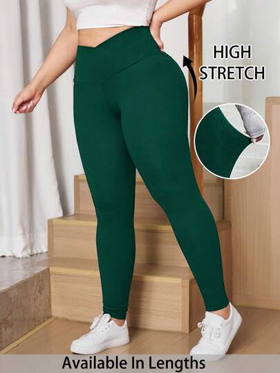SHEIN Tall CURVE Quần legging cạp cao, co giãn, màu trơn, cỡ lớn