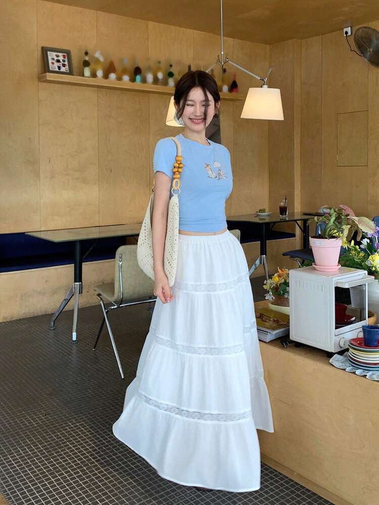 Women's Lace Patchwork Casual A-Line Skirt