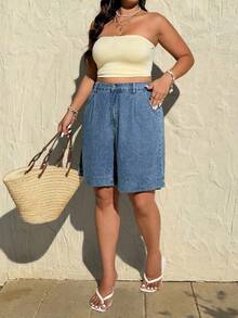 Rivivi Plus Size Women's Fashionable Casual Versatile Washed Denim Shorts - Medium Wash - View 4