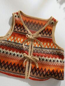 SHEIN 2pcs Setelan Atasan Tank Top dan Celana Pendek Rajut Bergaris Leher Bulat untuk Anak Perempuan, Cocok untuk Liburan Keluarga di Musim Panas, Sesuai untuk Perjalanan, Aktivitas Luar Ruangan, dan Pesta Pantai - MultiWarna - View 7