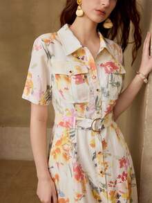 MOTF PREMIUM WOMEN'S LINEN PRINTED DRESS, SPRING/SUMMER - Multicolor - View 2