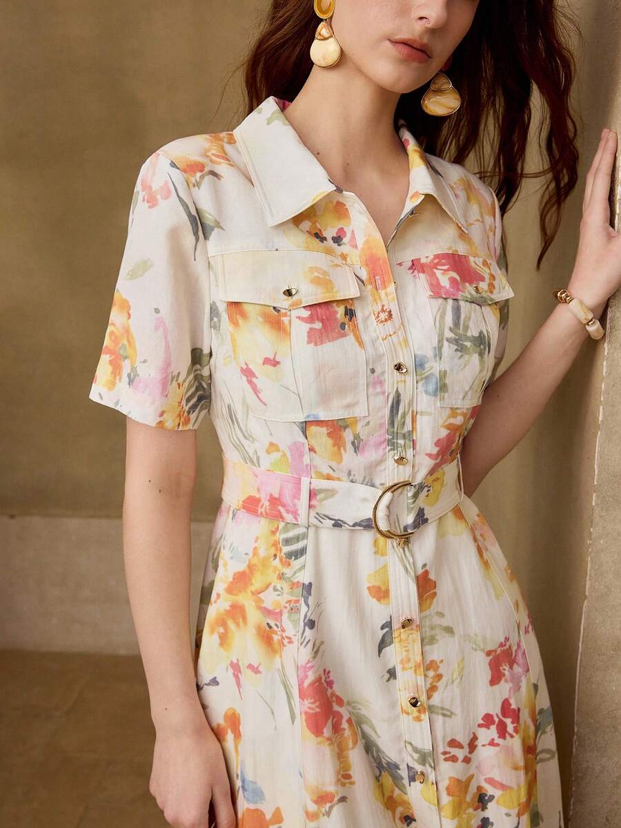 MOTF PREMIUM WOMEN'S LINEN PRINTED DRESS, SPRING/SUMMER - Multicolor - View 2