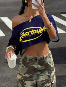 StreetHx 女士休闲印花短款上衣 - 藏蓝色 - 查看 7