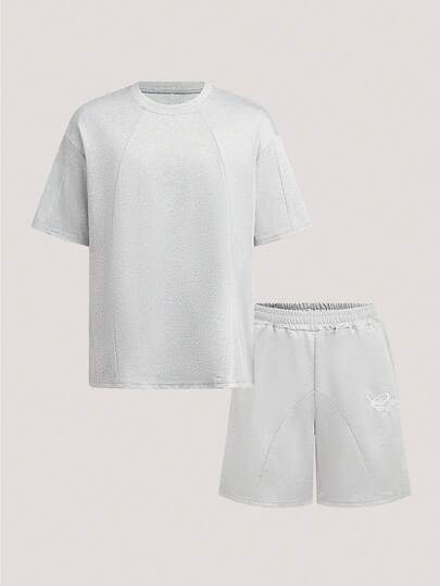 Driftmere Set de 2 piezas de camiseta de manga corta de cuello redondo y pantalones cortos para hombres, conjunto de camiseta y pantalones cortos de moda, adecuado para uso casual diario en todas las estaciones, ropa casual para ir y venir, regalo para el novio