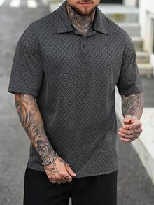 Manfinity CasualCool 男士提花落肩休闲短袖Polo衫 - 黑色 - 查看 2