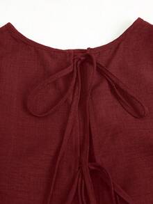 SHEIN Franclia 女士休闲度假套装，圆领露背扎染印花上衣搭配扎染短裤，春夏款 - 紅色 - 查看 5