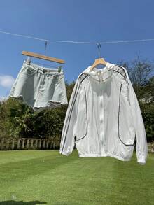 DAZY 女士插肩袖拉链抽绳连帽常规外套 - 白色 - 查看 6