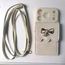 挂绳蝴蝶结珍珠斜挎包，纯色直边米色简约防摔加厚手机保护壳（带印花），兼容 6/6 Pro Max/XR/7/8/15 Pro Max/12 Pro Max/13 Pro Max/14 Pro Max、13/14/11/12P/14P、11/12P、XS/XR/78P/78GES2 - 彩色 - 查看 12