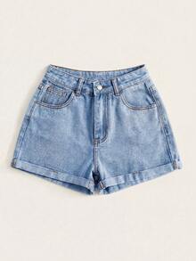 Shorts vaqueros de tiro alto enrollados para verano - Albaricoque - Ver 5