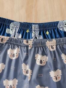 Set Pakaian Rumah Anak Perempuan Remaja 2 Potong, Biru dan Merah Muda, Musim Panas, Lucu, Piyama Tidur Terdiri dari Atasan Lengan Pendek Leher Bulat, Celana Pendek Senada, Motif Beruang Kartun - MultiWarna - View 8