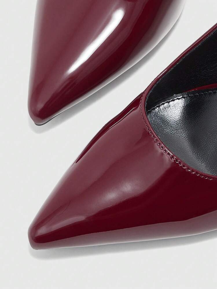 CUCCOO BIZCHIC Burgundy Patent Leather Pointed Toe Stiletto Heels, Sexy And Elegant + Commute Chic Style, Suitable For Professional Women's Commute Wear, Also Suitable For Dates, Light Parties And Other Refined Occasions.
