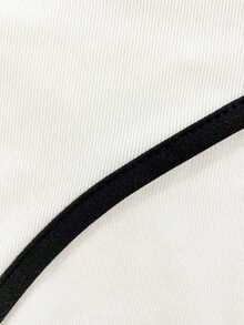 Franclia Áo liền thân cổ cao không đường may, chất liệu gân nổi, dành cho nữ. - Đen và trắng - Xem 3