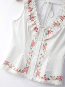 Franclia 女士印花荷叶边单排扣休闲衬衫 - 彩色 - 查看 6