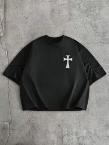 AXEPEAK Men's Cross Print Round Neck Casual Short Sleeve T-Shirt Cross T Shirt Goth - Black - View 2