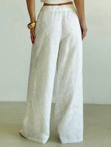 Firerie Women's Casual Loose High Waist Wide Leg Pants, White Embroidered Textured Fabric Pants, Beach Vacation Vacation Trousers, Spring/Summer Bohemian - White - View 10