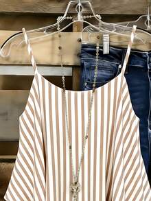 EMERY ROSE Women's Woven Striped Casual Beachwear Summer Top - Apricot - View 3