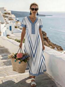 Breezaya Đầm đi nghỉ mát kẻ sọc thanh lịch dành cho nữ - Nhiều màu - Xem 4