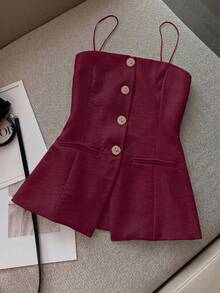 Franclia Nouvelle Arrivée Top Sans Manches Coupe Slim Pour Femmes, Printemps/Été - Rouge foncé - Voir 3