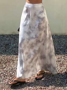 Livesso 女士时尚百搭扎染半身裙，适合夏季海滩度假 - 米色 - 查看 6