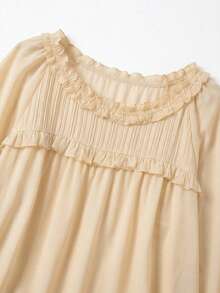 SHEIN VCAY Plus Size Women's Solid Color Frill Trim Long Sleeve Blouse Plus Size Boho Tops - Apricot - View 3