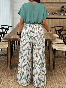 Weeklong Große Größen Sommer Casual Patchwork zufälliges Muster V-Ausschnitt Fledermaus Jumpsuit - Verschiedenfarbig - Übersicht 2