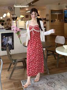 DAZY 女士全印花韩版春夏度假长裙 - 紅色 - 查看 12