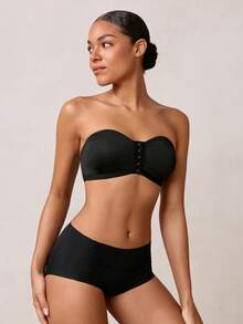 前扣式无肩带女士文胸，无钢圈，柔软舒适内衣 - 黑色 - 查看 5