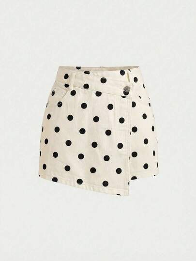 SHEIN MOD Shorts vaqueros de mujer con dobladillo asimétrico y lunares