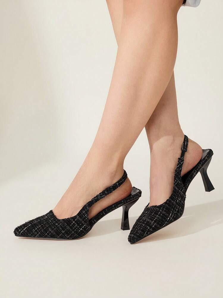 CUCCOO CHICEST Women Shoes Women's Pointed High Heels Black Plaid Material Fashion And Elegance Daily Commuting Hundred High Heels Shoes Slingback Shoes Women's Shoes Elegant Shoes Wedding Shoes