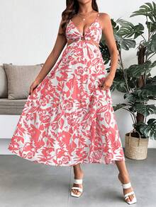SHEIN Vestido de maternidad casual sin mangas con estampado en la cintura, vestidos de maternidad para mujeres, ropa de embarazo, vestidos de verano para mujeres, vestidos de vacaciones para mujeres, vestidos de primavera para mujeres - Rosa - Ver 4