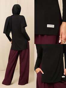 Áo thun dài tay cổ tròn dáng suông X Reem Modest TENCEL™ Modal City Sweetheart, chất liệu mềm mại, nhẹ, thấm hút mồ hôi, xẻ tà bên hông, thích hợp mặc hàng ngày. - màu đen - Xem 7