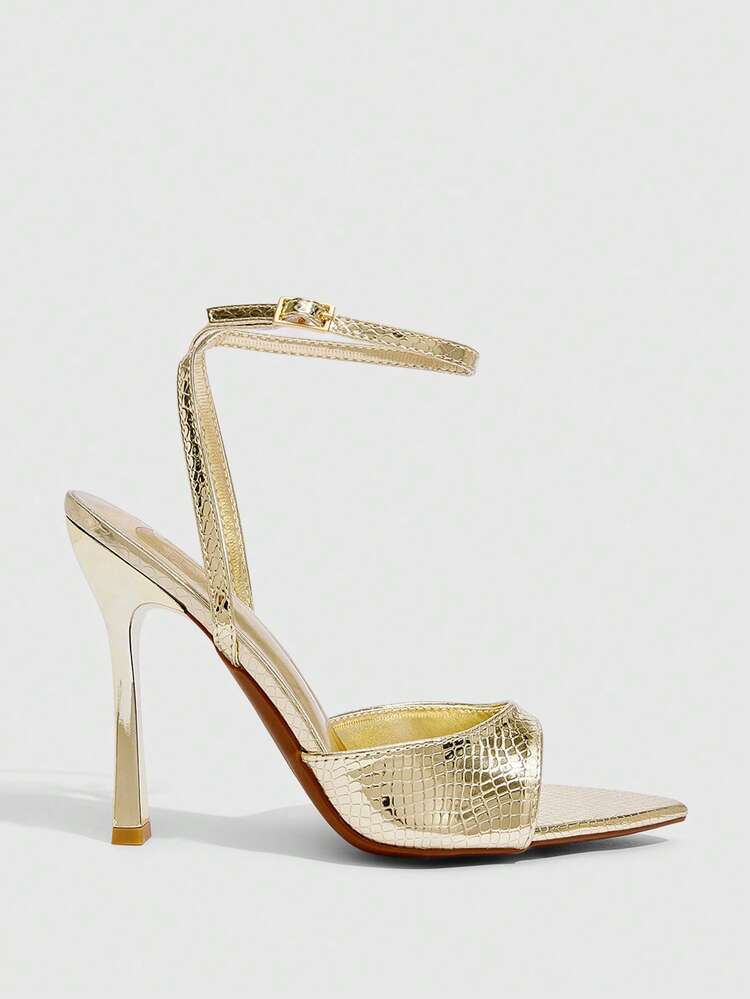 CUCCOO SZL Women Shoes Pointed Thin Heel Gold Snake Open Toe Ankle Strap Women's High Heel Sandals Sexy Fashion Elegant With Skirts Daily Versatile Banquet Party Women's Sandals Summer Shoes
