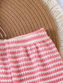 SHEIN Playful Pals 女童（小号）粉色提花针织无袖上衣和短裤套装，夏季休闲简约日常穿搭 - 粉色 - 查看 8